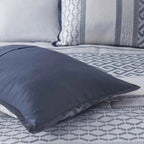 7-Piece Navy Blue Traditional Geometric King Comforter Set - Complete Bedding Ensemble with Pillows and Bed Skirt
