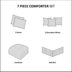 7-Piece Navy Blue Traditional Geometric King Comforter Set - Complete Bedding Ensemble with Pillows and Bed Skirt