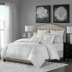 8-Piece Metallic Detailed Reversible Comforter Set with Removable Insert - White Glam Bedding with Euro Shams