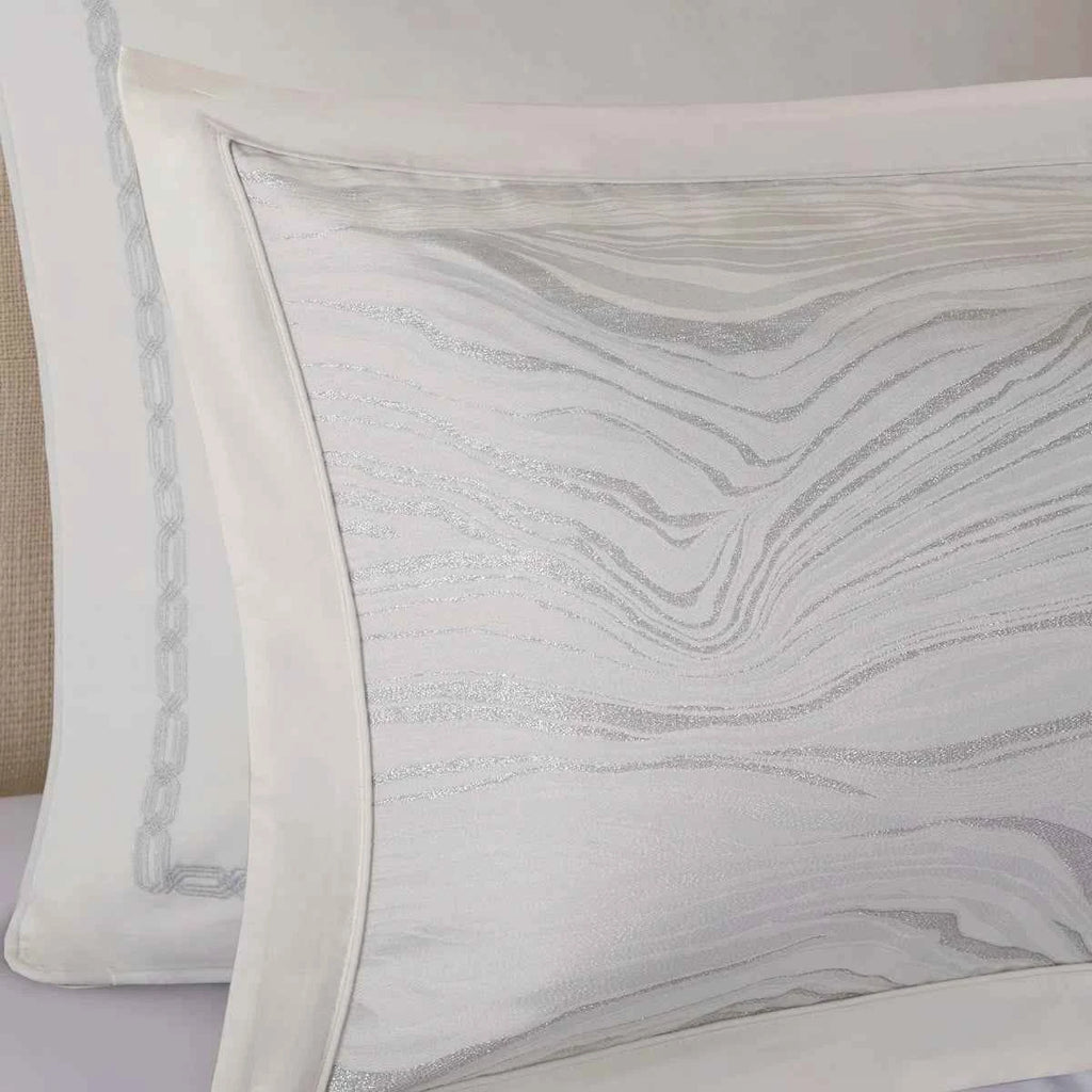 8-Piece Metallic Detailed Reversible Comforter Set with Removable Insert - White Glam Bedding with Euro Shams