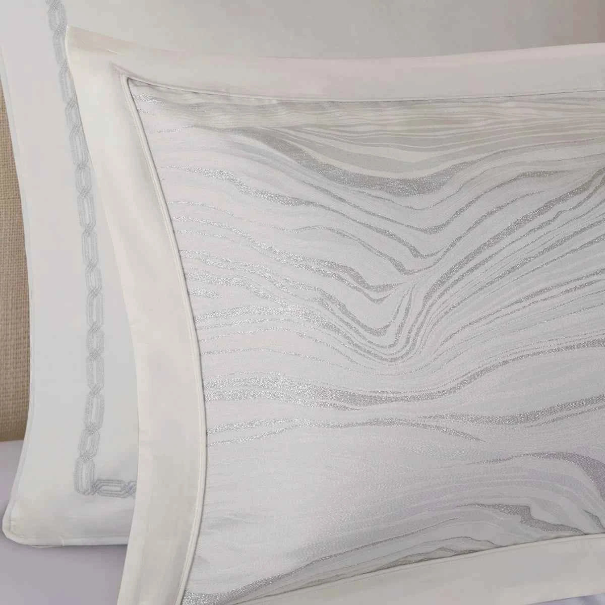 8-Piece Metallic Detailed Reversible Comforter Set with Removable Insert - White Glam Bedding with Euro Shams