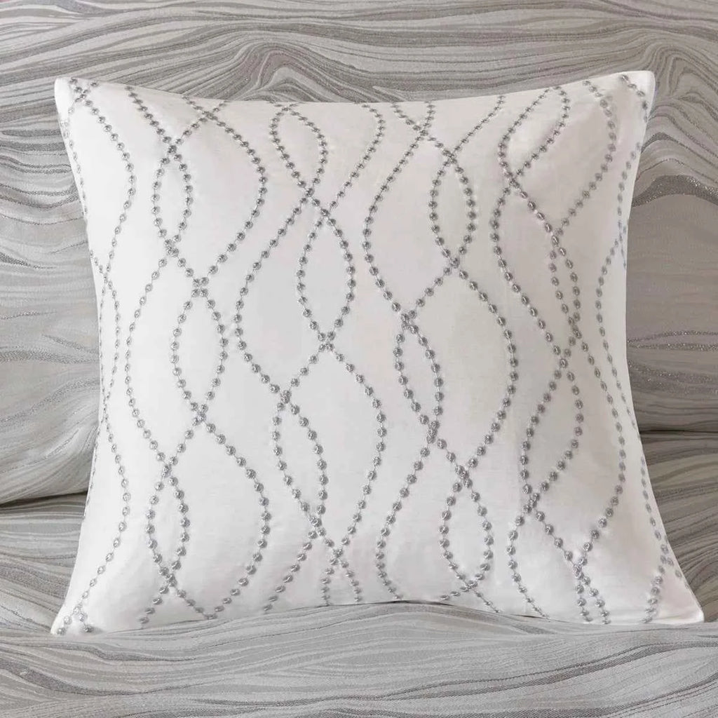 8-Piece Metallic Detailed Reversible Comforter Set with Removable Insert - White Glam Bedding with Euro Shams