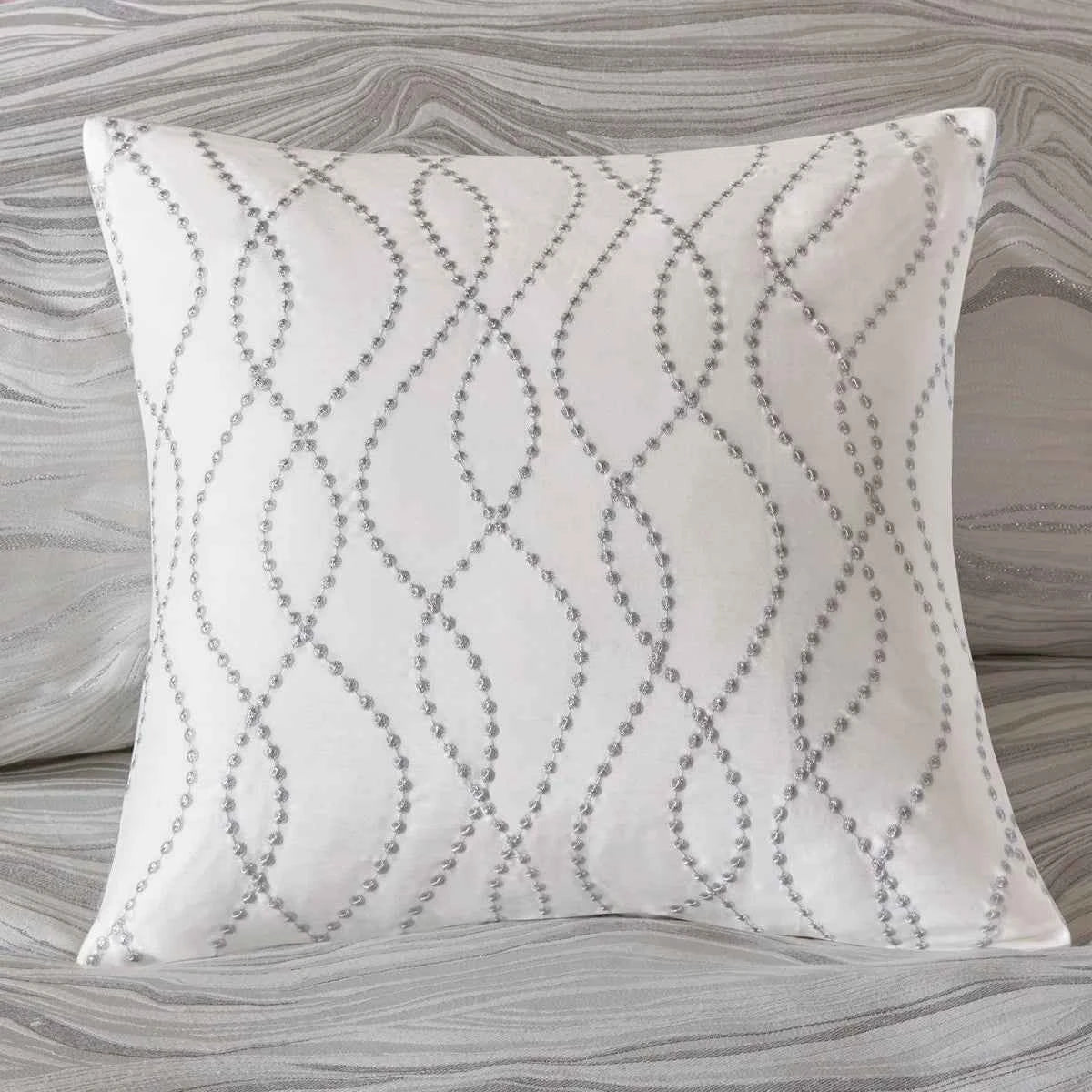 8-Piece Metallic Detailed Reversible Comforter Set with Removable Insert - White Glam Bedding with Euro Shams