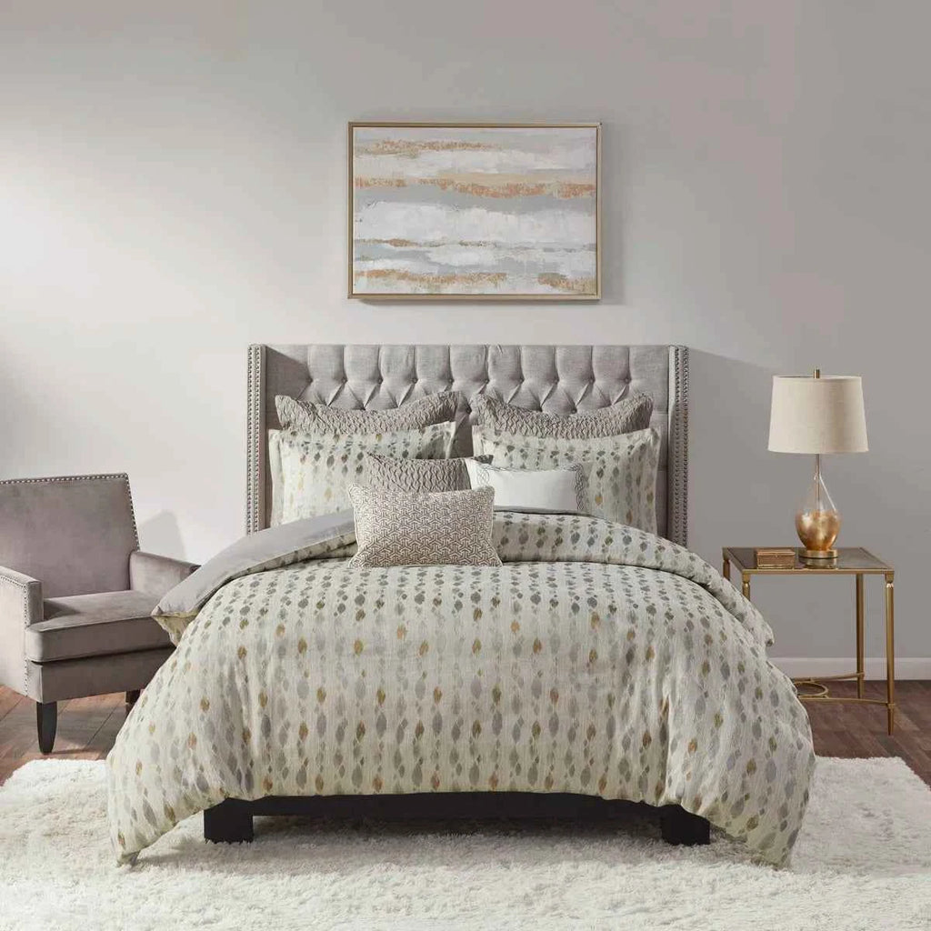 Diamond Jacquard Reversible Comforter Set with Removable Cover - Slubbed Yarn Bedding with Euro Shams