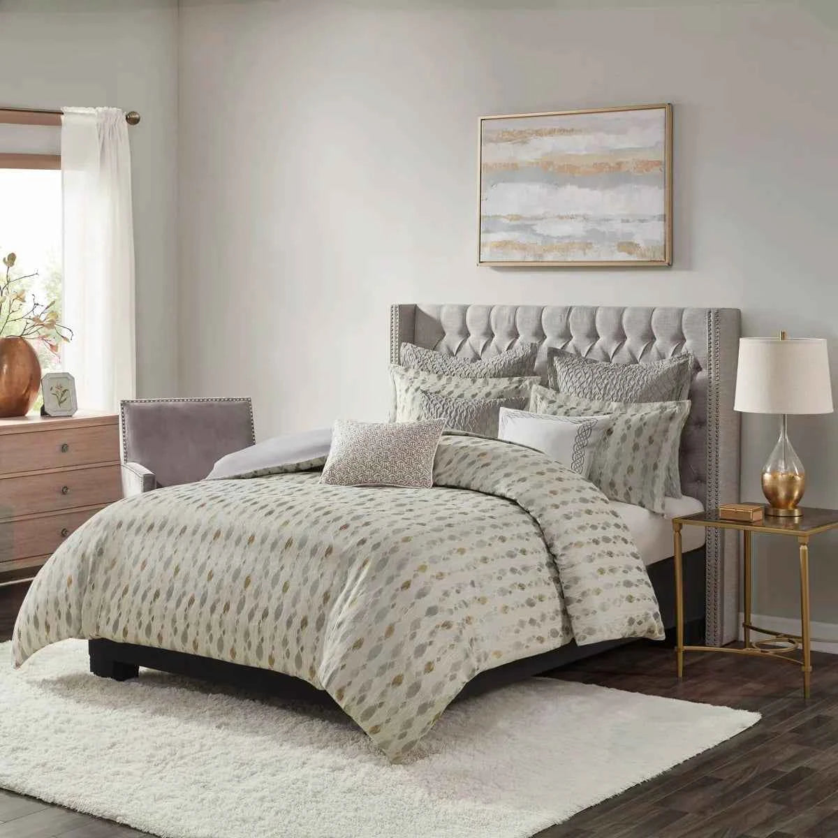 Diamond Jacquard Reversible Comforter Set with Removable Cover - Slubbed Yarn Bedding with Euro Shams