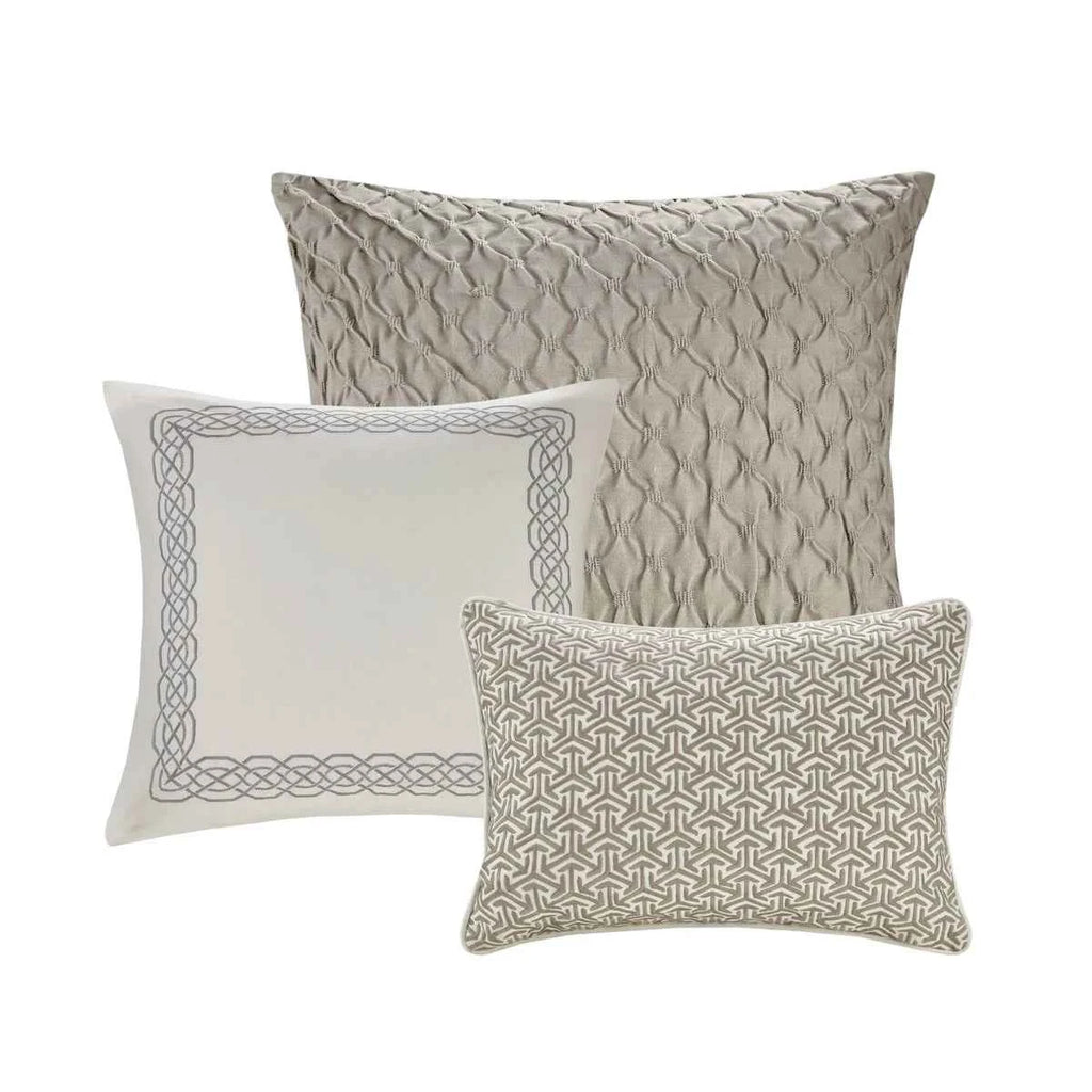 Diamond Jacquard Reversible Comforter Set with Removable Cover - Slubbed Yarn Bedding with Euro Shams