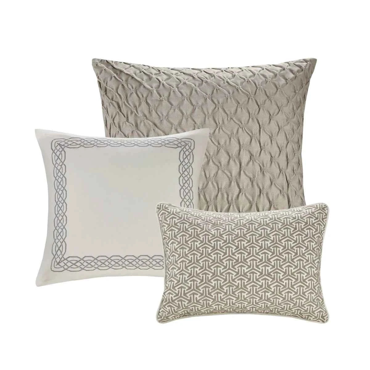 Diamond Jacquard Reversible Comforter Set with Removable Cover - Slubbed Yarn Bedding with Euro Shams
