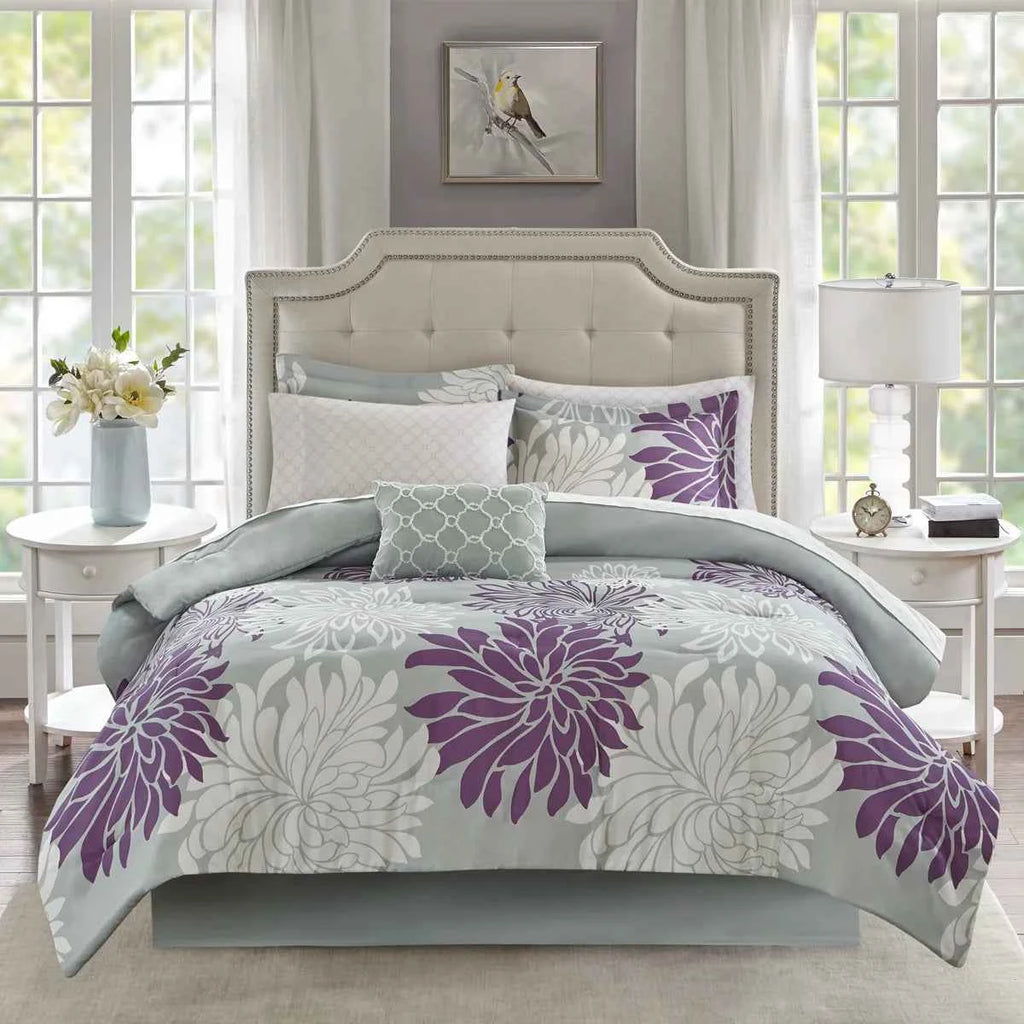 Complete Maible Floral Microfiber Comforter and Cotton Sheet Set - Bed in a Bag with Bed Skirt and Accent Pillow
