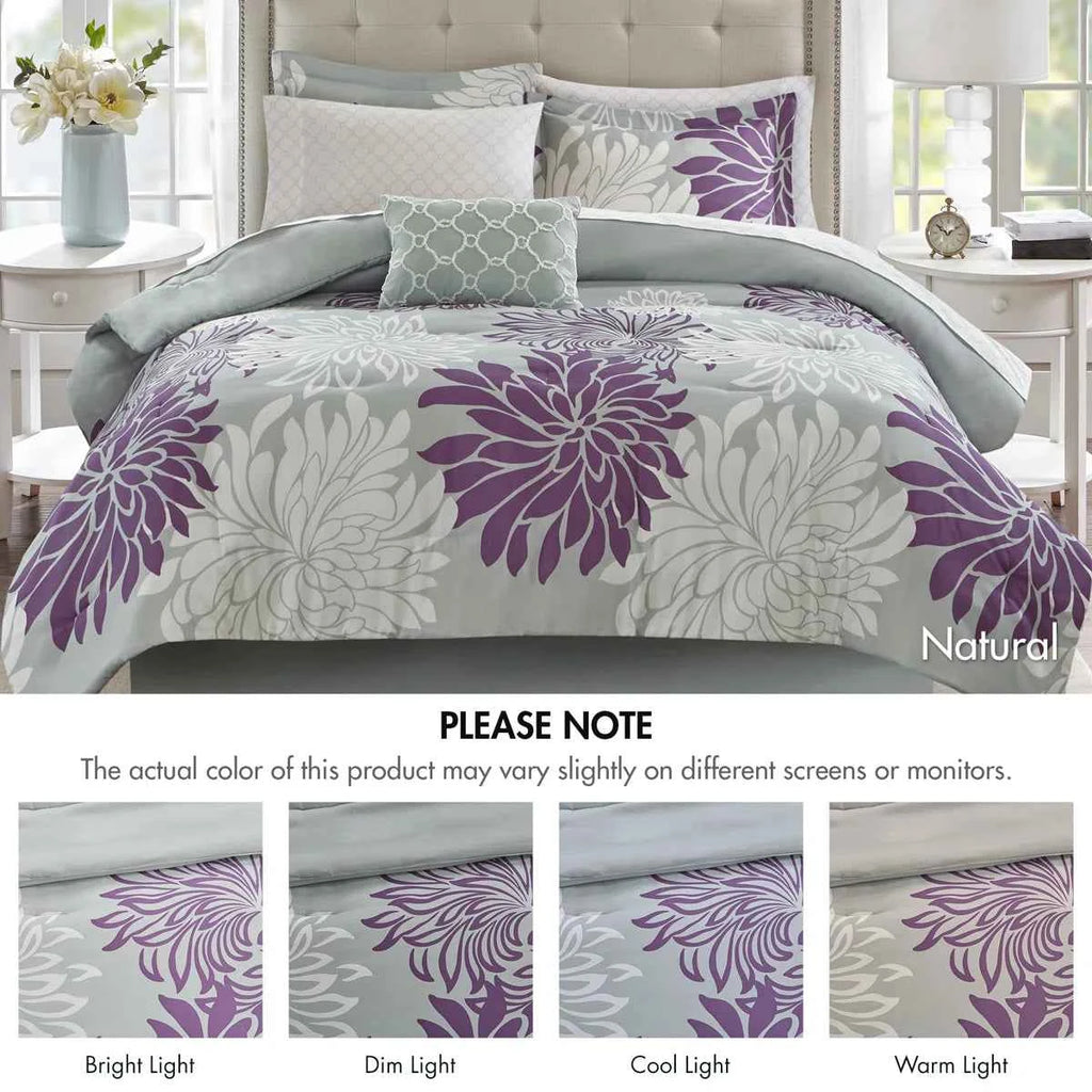 Complete Maible Floral Microfiber Comforter and Cotton Sheet Set - Bed in a Bag with Bed Skirt and Accent Pillow