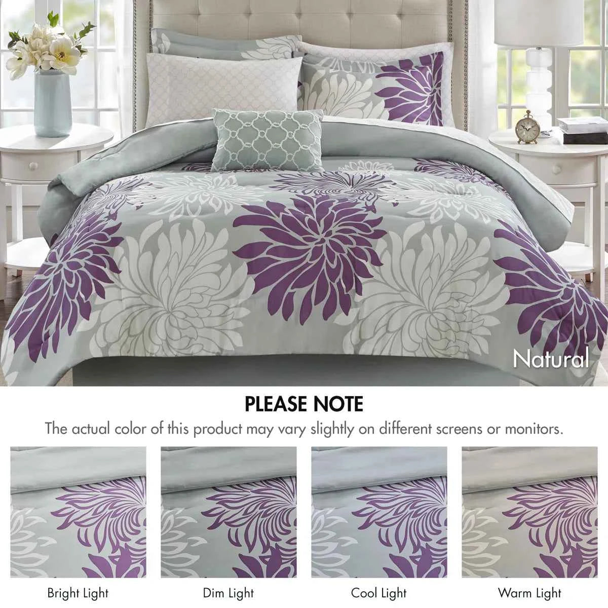 Complete Maible Floral Microfiber Comforter and Cotton Sheet Set - Bed in a Bag with Bed Skirt and Accent Pillow