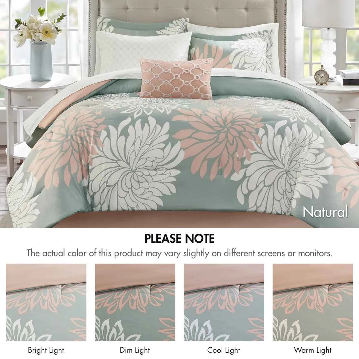 Complete Maible Floral Microfiber Comforter and Cotton Sheet Set - Bed in a Bag with Bed Skirt and Accent Pillow