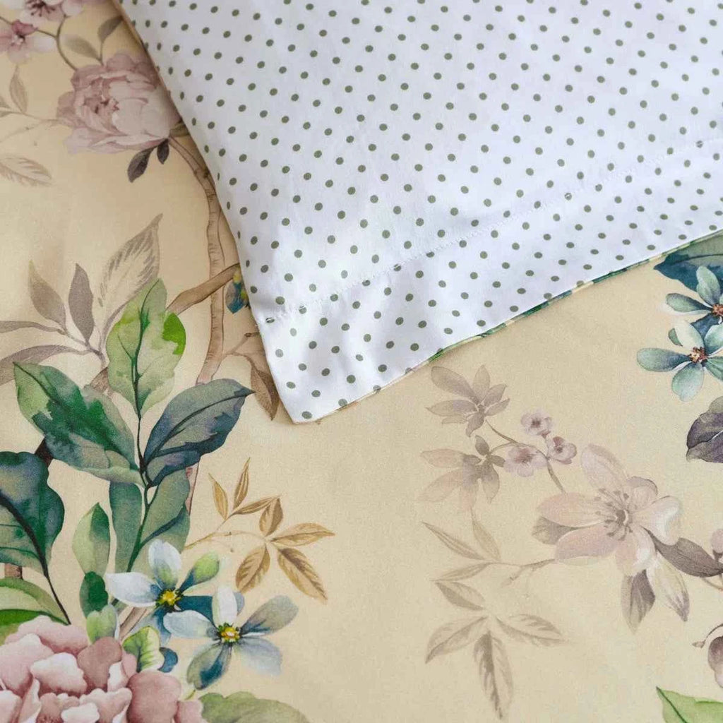 Songbird 100% Cotton Sateen Reversible Floral Comforter Set - Soft Pink Blue and Green Bedding with Pillow Shams