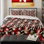 Holiday Sock Monkey Printed Polyester Comforter Set - Christmas Bedding with Cream Backing