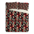 Holiday Sock Monkey Printed Polyester Comforter Set - Christmas Bedding with Cream Backing