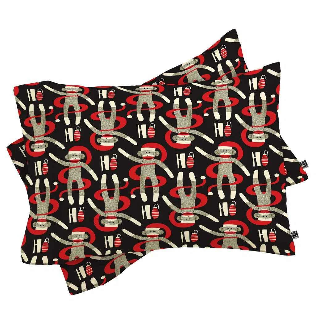 Holiday Sock Monkey Printed Polyester Comforter Set - Christmas Bedding with Cream Backing