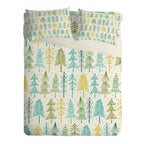 Green & Gold Pine Tree Pattern Printed Polyester Comforter Set - Modern Forest Bedding with Cream Backing