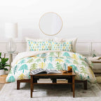 Green & Gold Pine Tree Pattern Printed Polyester Comforter Set - Modern Forest Bedding with Cream Backing