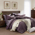 7-Piece Monbix Super King Comforter Set Italian Plum - Reversible Cationic Dyed Bed in a Bag with Sheets and Shams