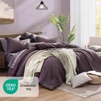 7-Piece Monbix Super King Comforter Set Italian Plum - Reversible Cationic Dyed Bed in a Bag with Sheets and Shams