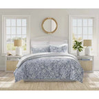 Tortola Reversible Cotton Slub Comforter Set - Printed Painterly Floral Bedding with Pillow Shams
