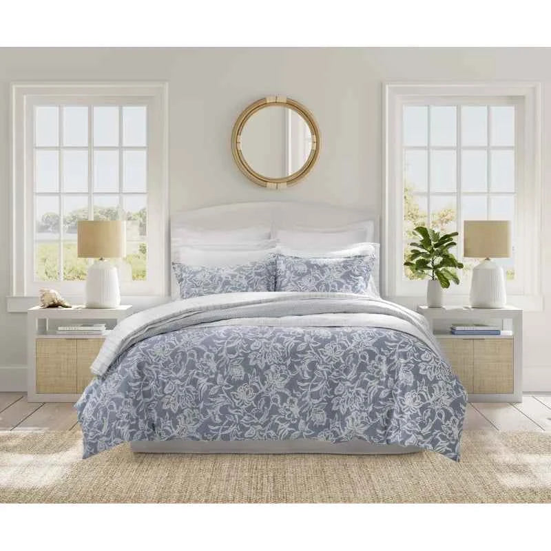 Tortola Reversible Cotton Slub Comforter Set - Printed Painterly Floral Bedding with Pillow Shams