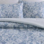 Tortola Reversible Cotton Slub Comforter Set - Printed Painterly Floral Bedding with Pillow Shams