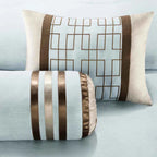 7-Piece Blue and Taupe Reversible Comforter Set - Hotel Style Queen Bedding Ensemble with Pillows and Bed Skirt