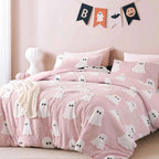 2-Piece Ghost Print Halloween Comforter Set - Twin Lightweight Velvet Seasonal Bedding with Pillowcase