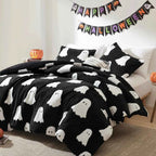 2-Piece Ghost Print Halloween Comforter Set - Twin Lightweight Velvet Seasonal Bedding with Pillowcase