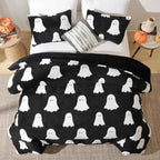 2-Piece Ghost Print Halloween Comforter Set - Twin Lightweight Velvet Seasonal Bedding with Pillowcase