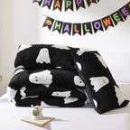 2-Piece Ghost Print Halloween Comforter Set - Twin Lightweight Velvet Seasonal Bedding with Pillowcase