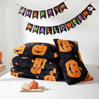3-Piece Black Pumpkin Halloween Comforter Set - Velvet Jacquard Seasonal Bedding with Pillowcases