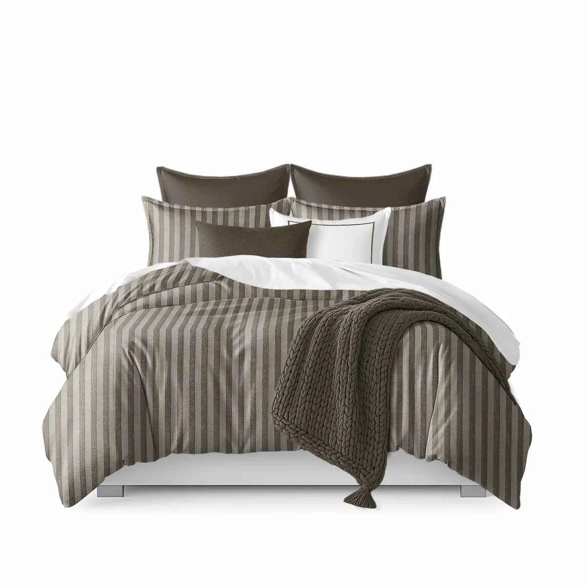 3-Piece Heavyweight Striped Comforter Set - Wexford Caramel Full Double Bedding with Hidden Stitches and Pillow Shams