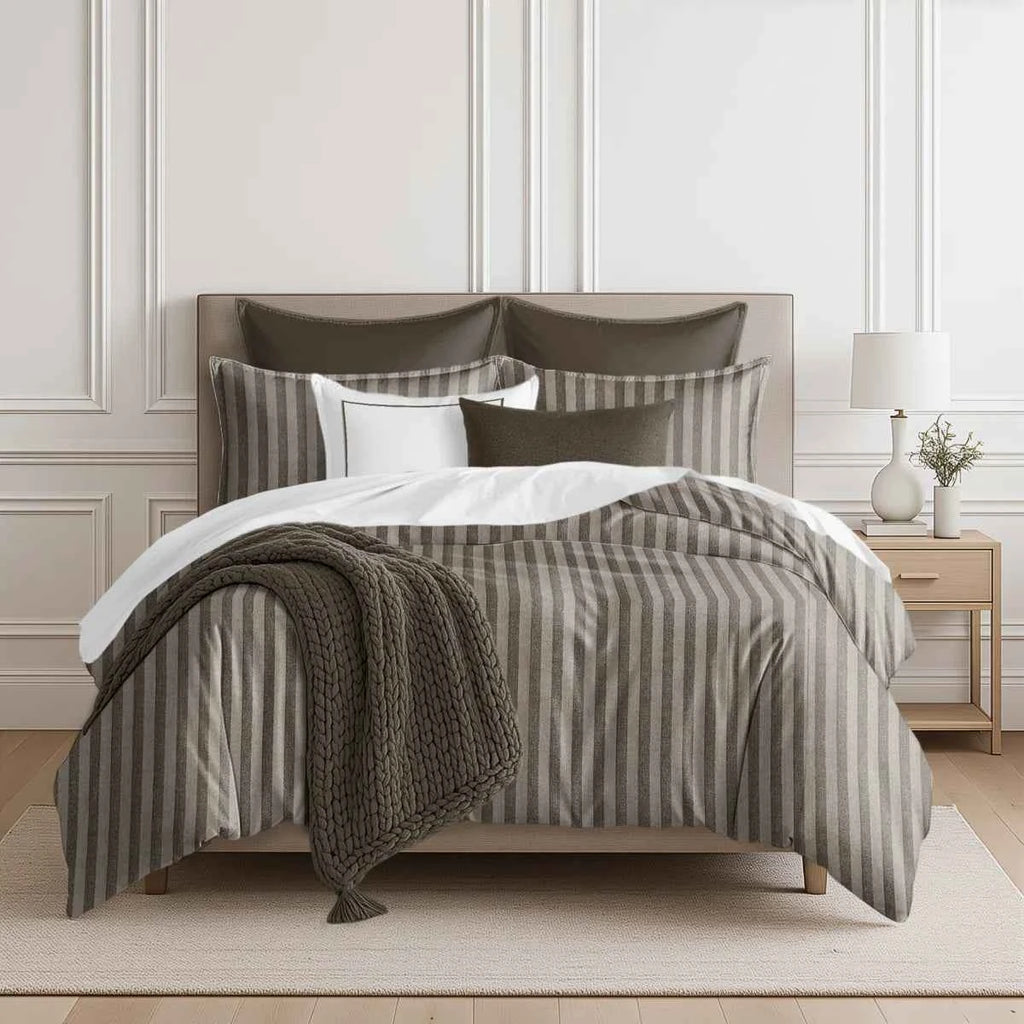 3-Piece Heavyweight Striped Comforter Set - Wexford Caramel Full Double Bedding with Hidden Stitches and Pillow Shams