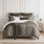 3-Piece Heavyweight Striped Comforter Set - Wexford Caramel Full Double Bedding with Hidden Stitches and Pillow Shams