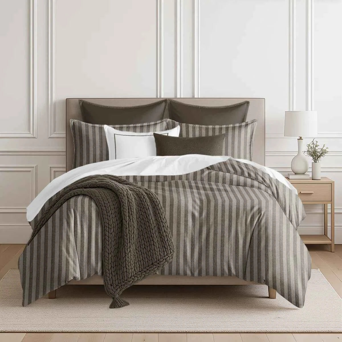3-Piece Heavyweight Striped Comforter Set - Wexford Caramel Full Double Bedding with Hidden Stitches and Pillow Shams