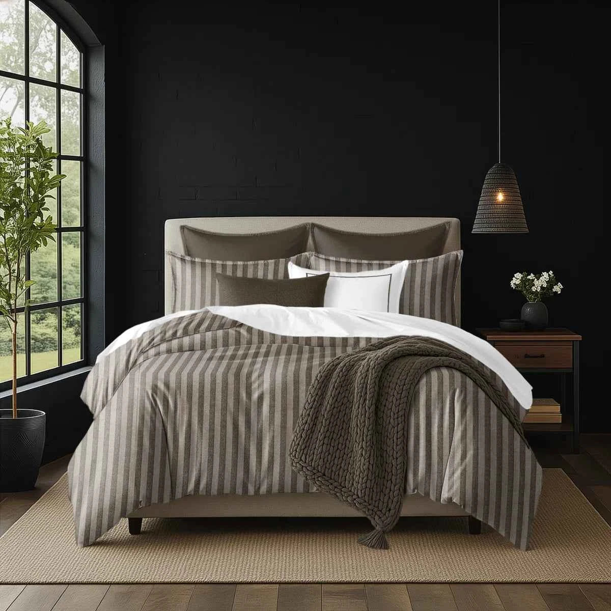 3-Piece Heavyweight Striped Comforter Set - Wexford Caramel Full Double Bedding with Hidden Stitches and Pillow Shams