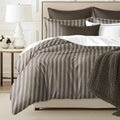 3-Piece Heavyweight Striped Comforter Set - Wexford Caramel Full Double Bedding with Hidden Stitches and Pillow Shams