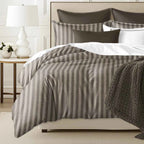 3-Piece Heavyweight Striped Comforter Set - Wexford Caramel Full Double Bedding with Hidden Stitches and Pillow Shams