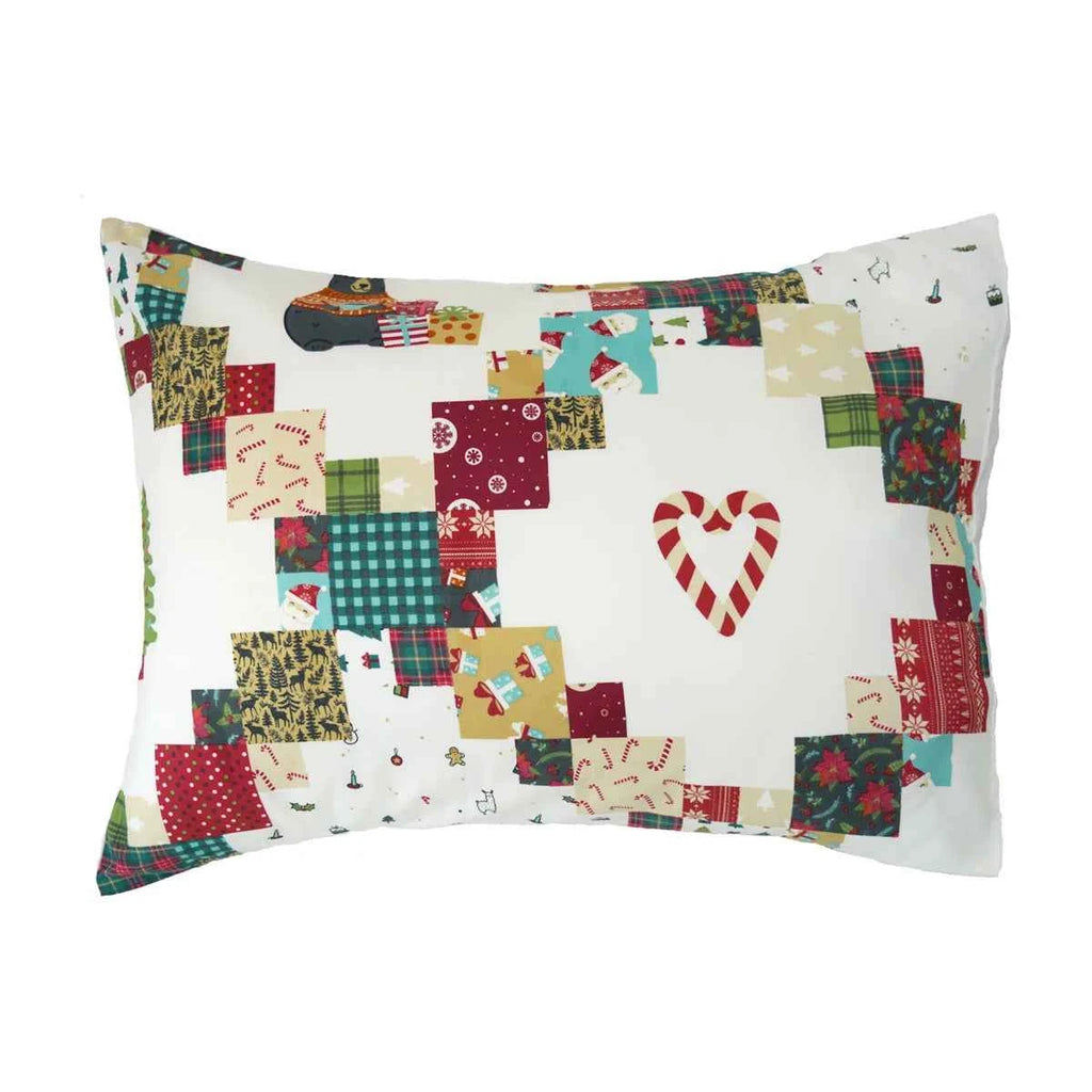 Holiday Love 3 Piece Reversible Festive Patchwork Comforter Set - Printed Christmas Bedding with Pillow Shams