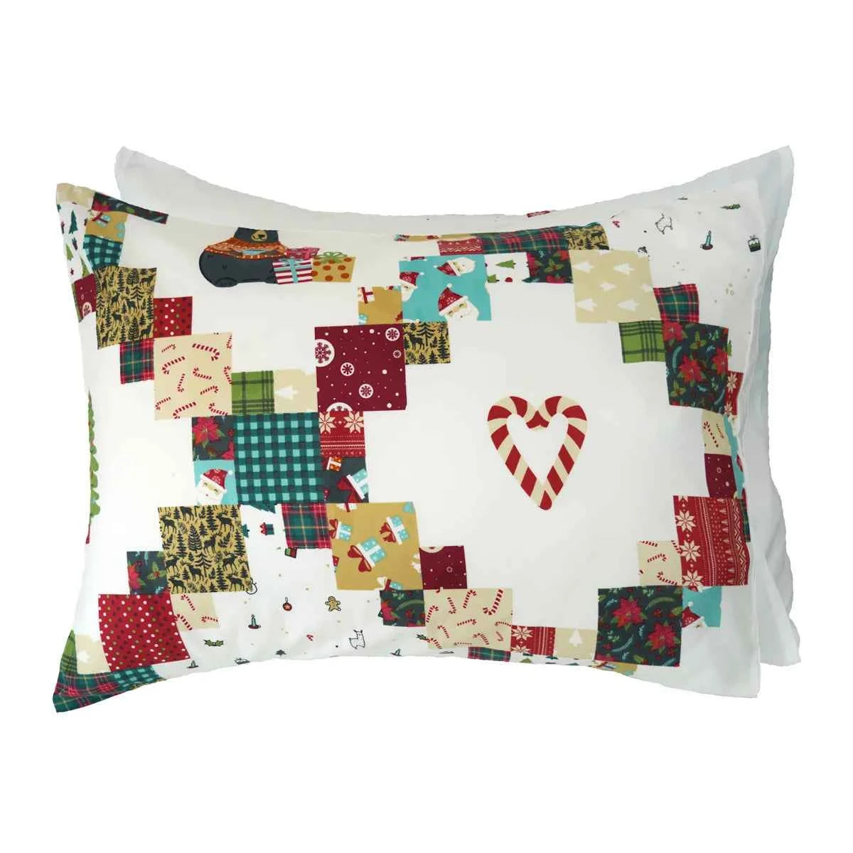 Holiday Love 3 Piece Reversible Festive Patchwork Comforter Set - Printed Christmas Bedding with Pillow Shams