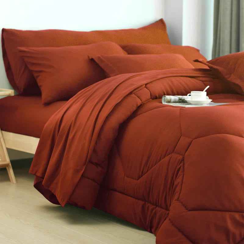 8-Piece Modern Geometric Comforter Set with Sheets - All-Season Honeycomb Microfiber Bed in a Bag with Duvet Corner Loops
