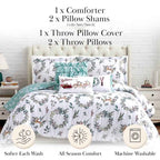 Holiday White and Mint Reversible Microfiber Comforter Set - Soft Down Alternative Bedding with Pillow Shams