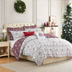 Holiday Harmony Reversible Microfiber Comforter Set - Oversized Winter Bedding with Pillow Shams and Decor Pillows