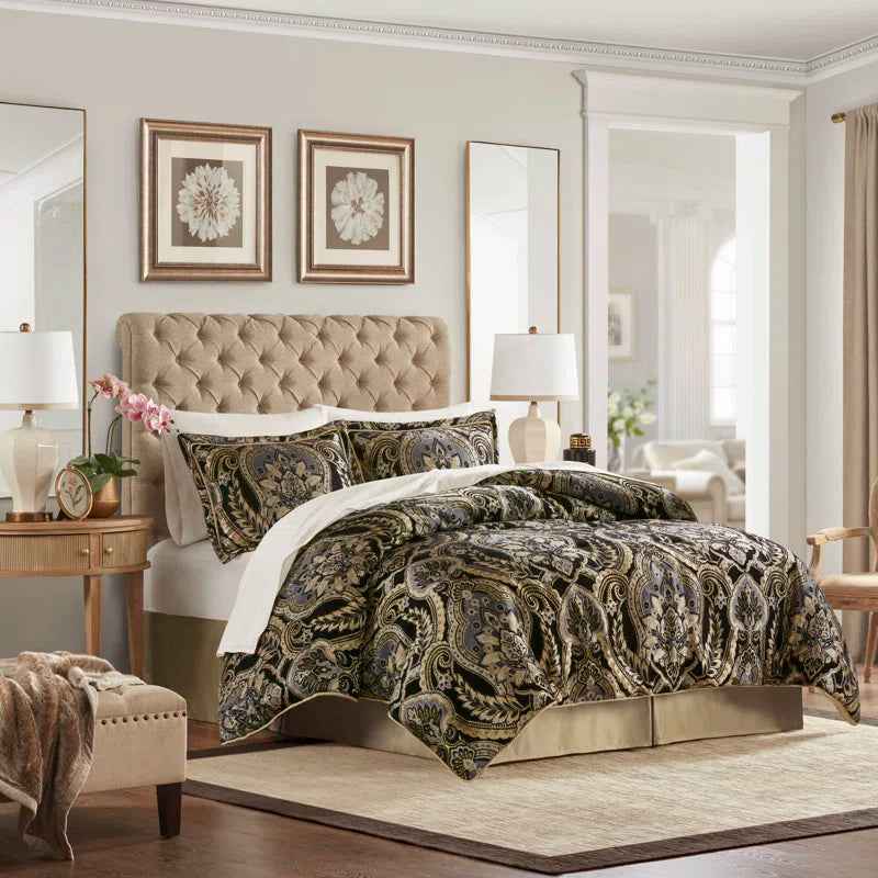 4-Piece Regal Chenille Jacquard Comforter Set - Croscill Julius Traditional Heavyweight Bedding with Shams and Bed Skirt