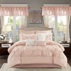 24-Piece Faux Silk Tufted Comforter Set - Complete Bedroom in a Bag with Sheet Set Decor Pillows and Window Drapes