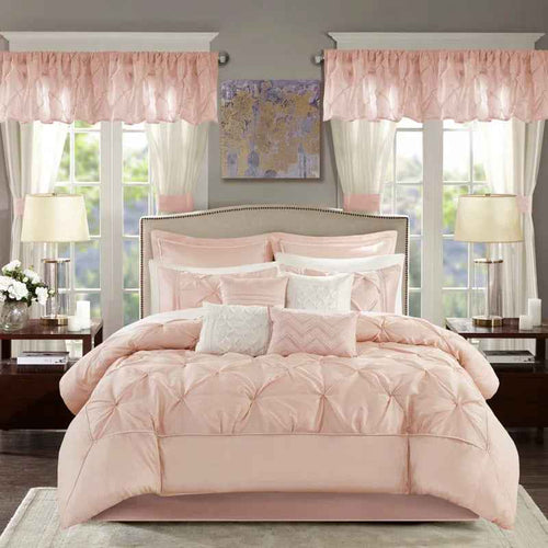 24-Piece Faux Silk Tufted Comforter Set - Complete Bedroom in a Bag with Sheet Set Decor Pillows and Window Drapes
