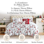 Merry and Bright Reversible Microfiber Comforter Set - Oversized Holiday Bedding with Pillow Shams and Decor Pillows