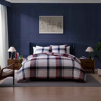 Tommy Hilfiger Prospect Park Plaid 100% Cotton Reversible Comforter Set - Navy Red and Ivory Bedding with Pillow Shams