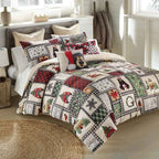 Winter Cottage Reversible Microfiber Holiday Comforter Set - Printed Patchwork Bedding with Pillow Shams